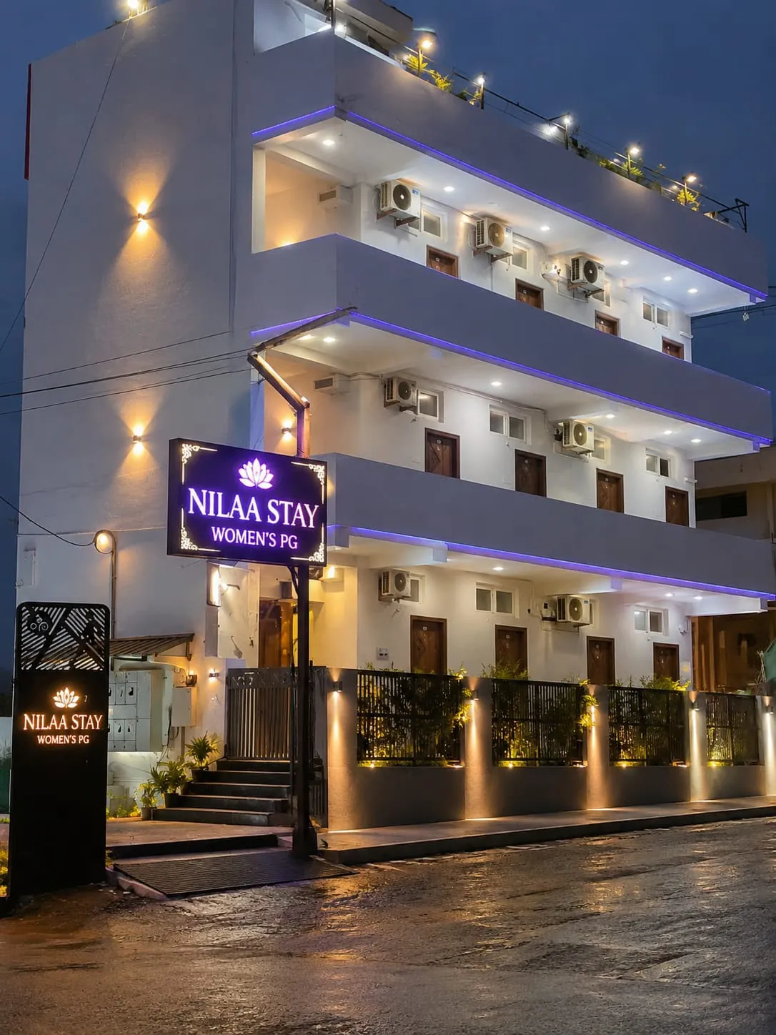 Nilaa Stay Women's PG front gate and signboard, Ayyappa Nagar, Eachanari